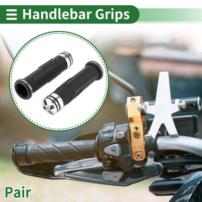 7/8" 22mm Motorcycle Hand Grip Cover Rubber Black Silver Tone for Universal Motorcycle