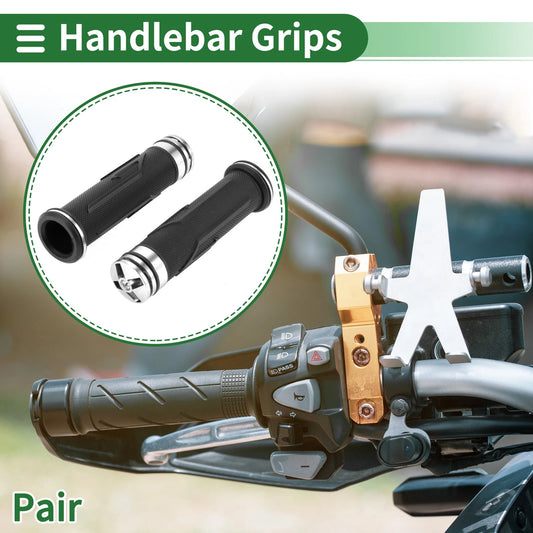 7/8" 22mm Motorcycle Hand Grip Cover Rubber Black Silver Tone for Universal Motorcycle