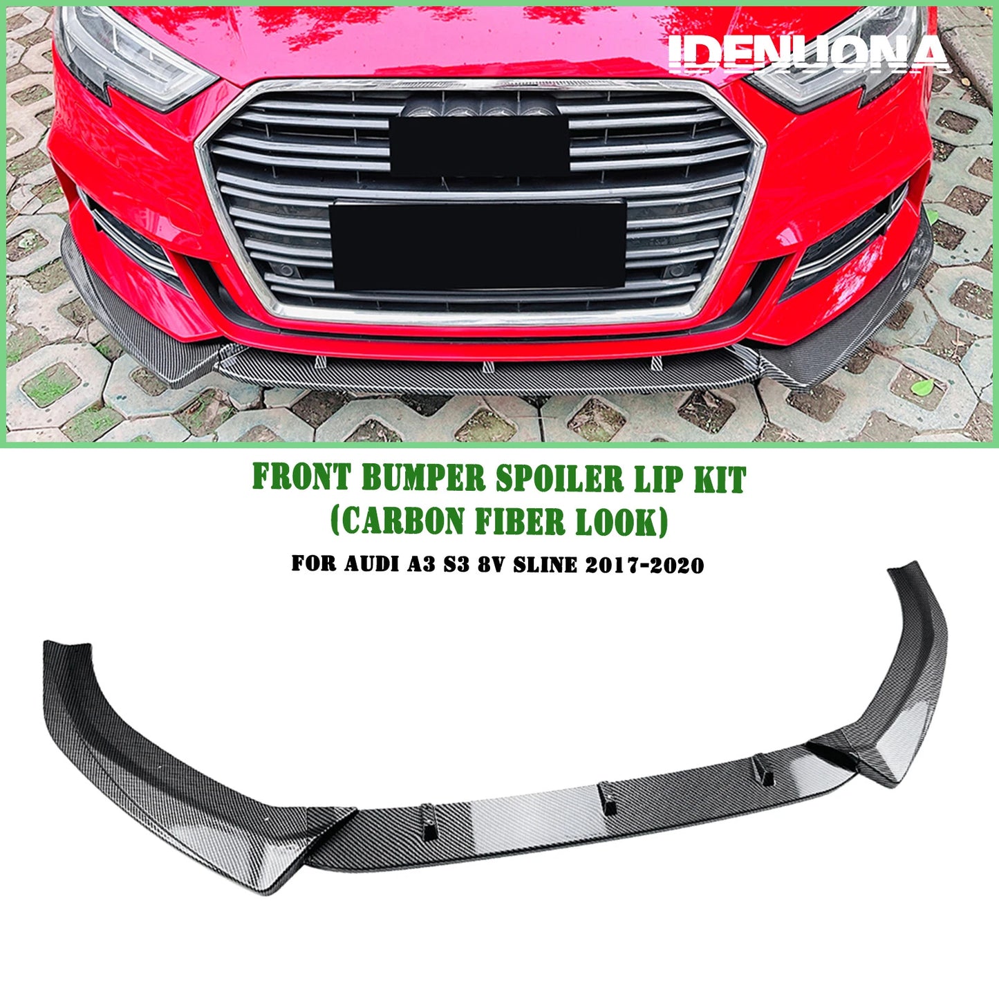 Bumper Spoiler Lip for Audi A3 S3 8V Sline (2017-2020) Carbon Look