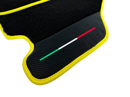 AutoWin Black Floor Mats for Ferrari F430 (2004-2009) - Carbon Fiber, Yellow Trim