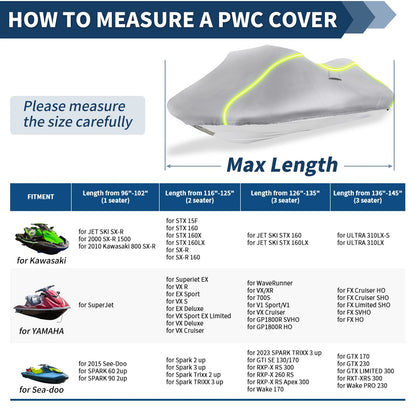 PWC Cover 116–125 2-Seat Jet Ski for Yamaha Silver