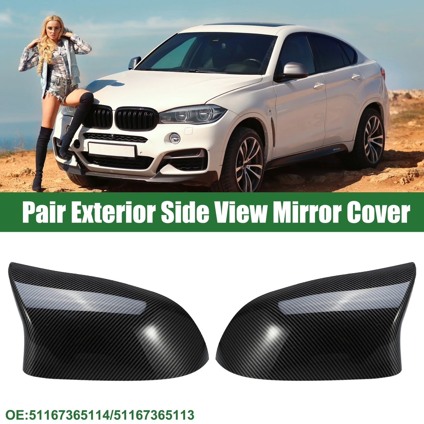 Left Right Rearview Mirror Covers for BMW F15 X5 F16 X6 (2014-2017)