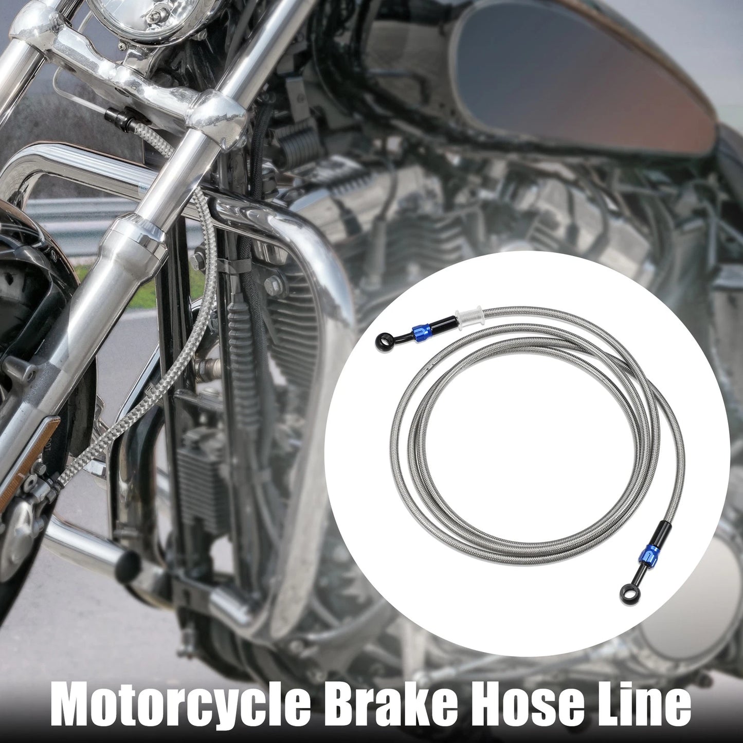 Brake Hose 90 Degree Braided Line 230cm Silver Tone for Motorcycle