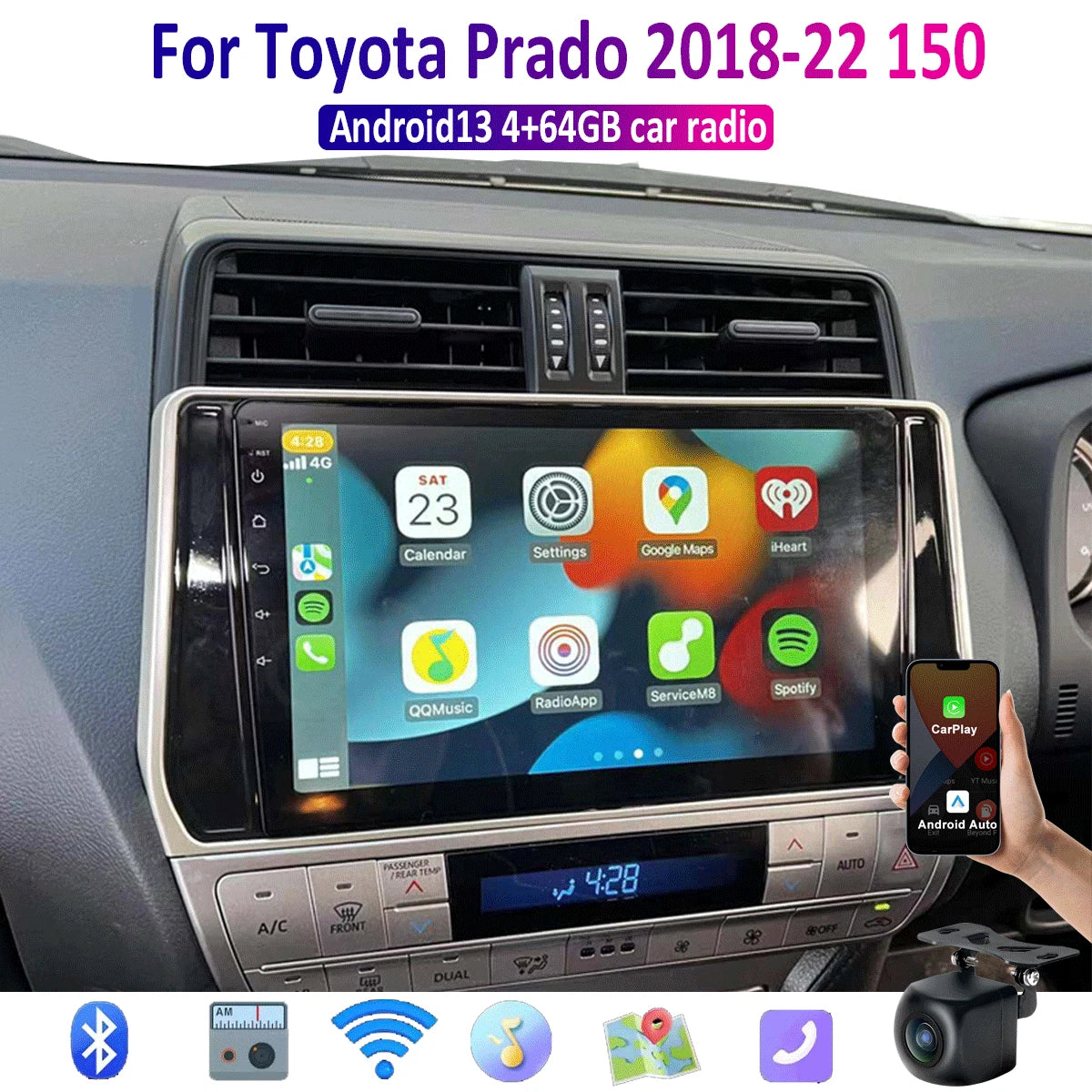 10" Apple Carplay Android Auto Stereo for Toyota Prado (2018-2022)