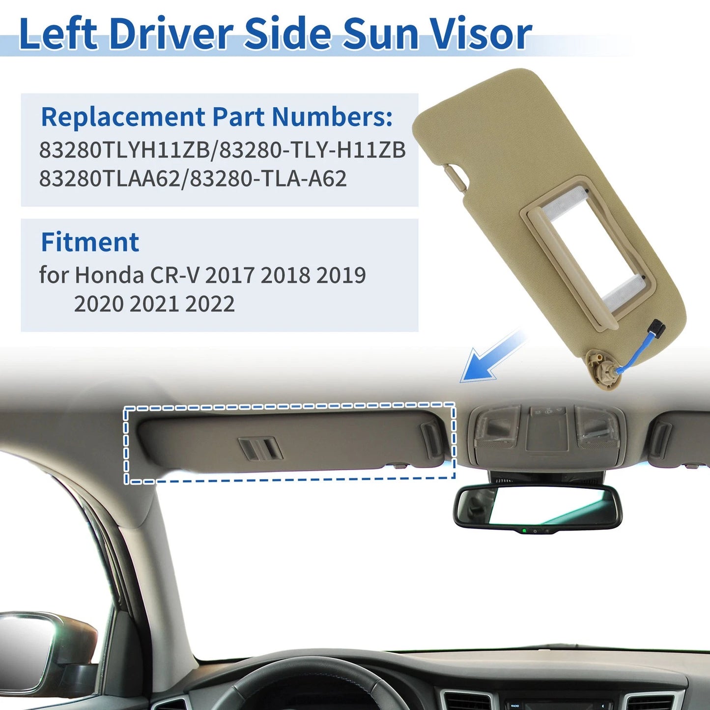 Left Side Sun Visor for Honda CR-V (2017-2022) Beige