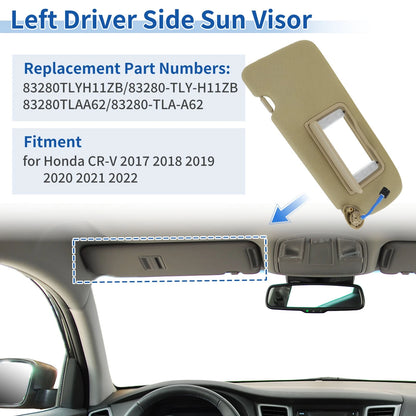 Left Side Sun Visor for Honda CR-V (2017-2022) Beige