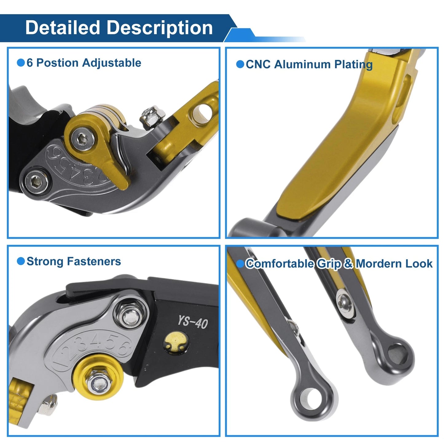 Adjustable Brake Clutch Levers for Honda CBR600RR (2003-2016) - Titanium Gold Tone