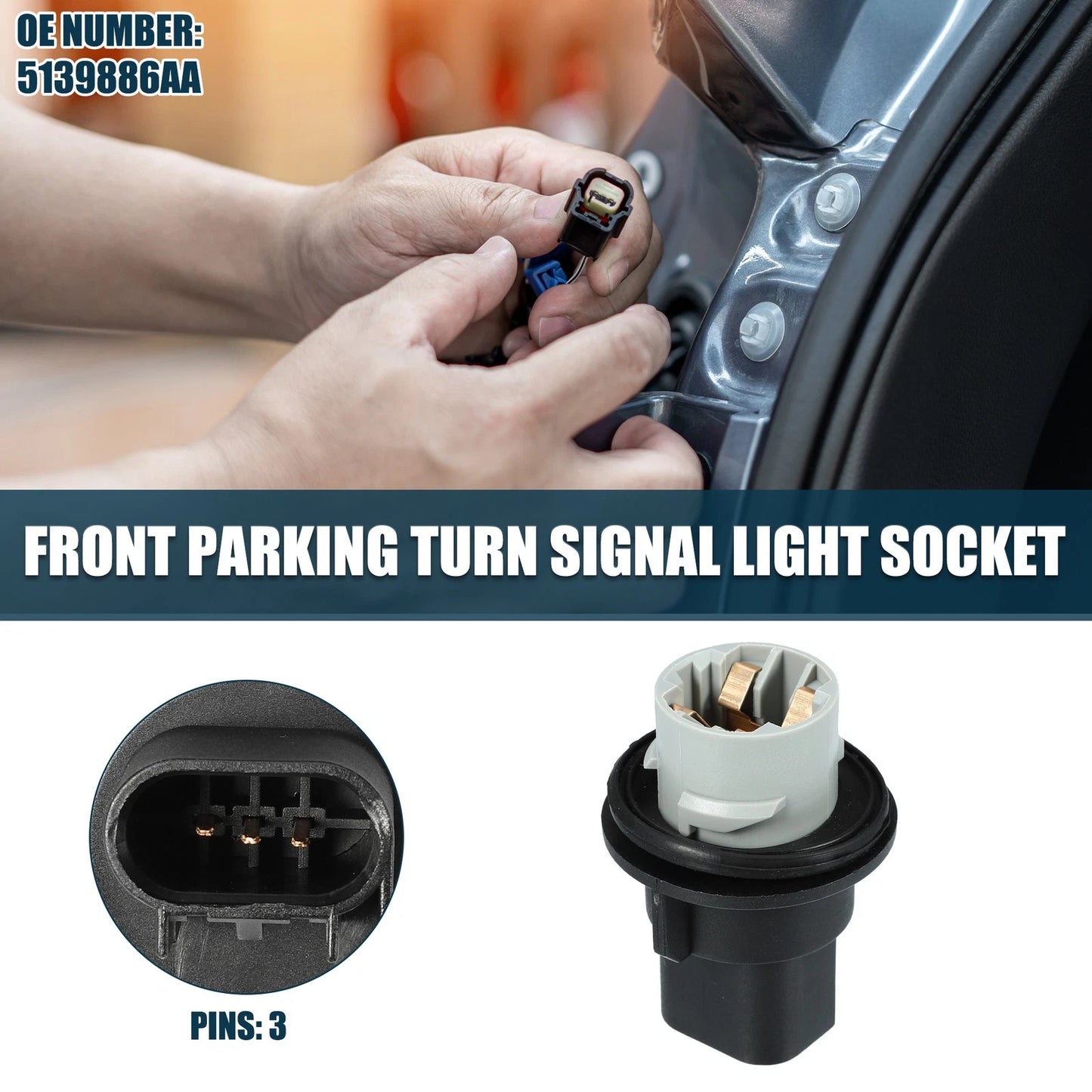 3Pins Front Turn Signal Tail Light Socket for Chrysler 300 (2005-2010)