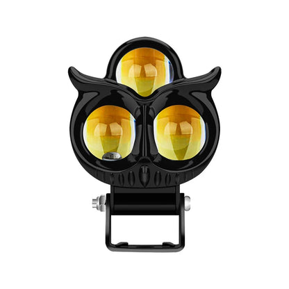 Motorcycle LED Headlight Spotlights Owl Design White Yellow High Low Beam Lamp