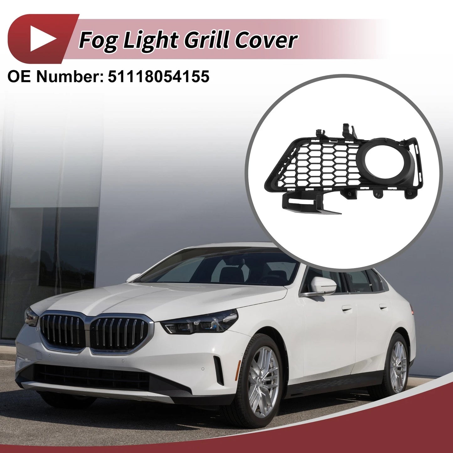 Front Left Fog Light Grill for BMW 3 Series (2012-2019) - 1 Pc Black