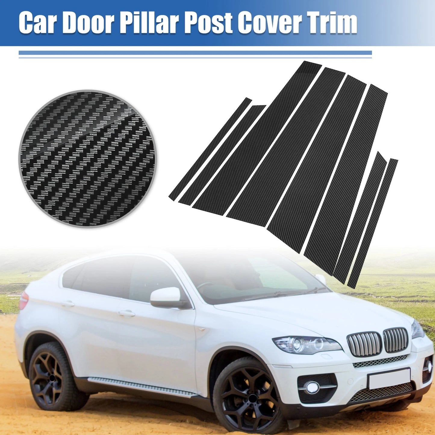 Gloss Carbon Pattern Car Door Window Pillar Post Cover Trim for BMW X6 (2007-2014)
