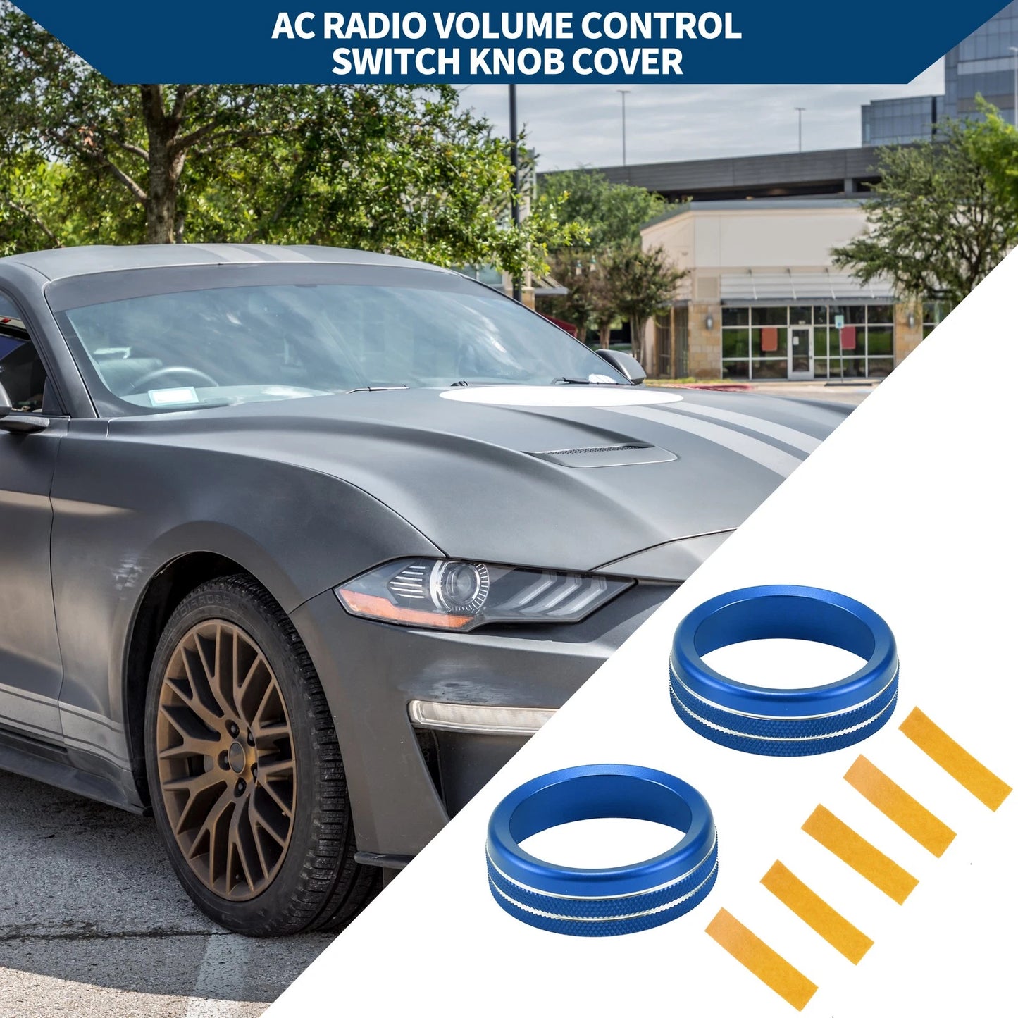 Radio Audio Tune Switch Knob Cover for Ford Mustang (2015-2021) - 2 Pcs Blue