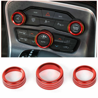 Red Aluminum AC & Radio Switch Knob Cover Bezels fit for Challenger 2015-2019