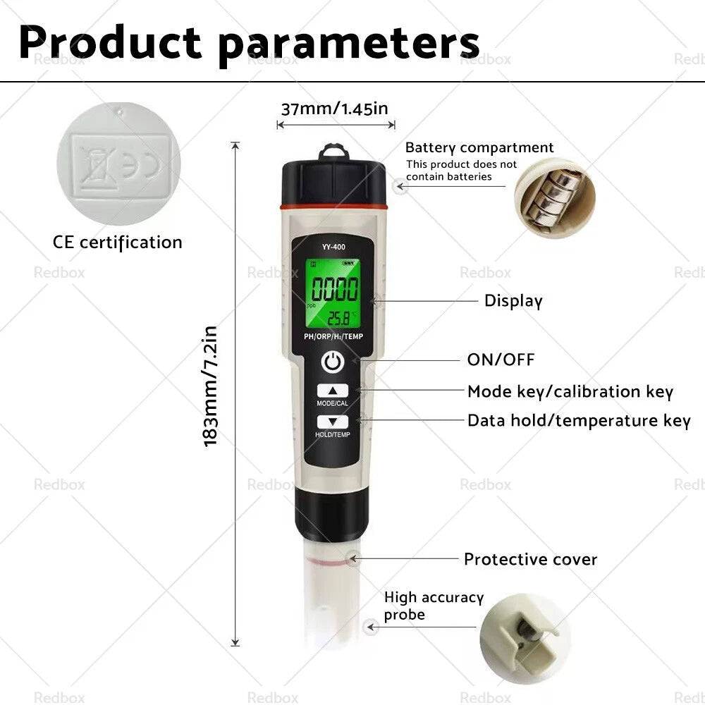4 in 1 Hydrogen-Rich Water Quality Tester for PH/ORP/TEMP Meter