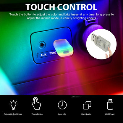 Mini USB LED Car Interior Lights Touch Keys Neon Ambient Lamp Bulb for Vehicles