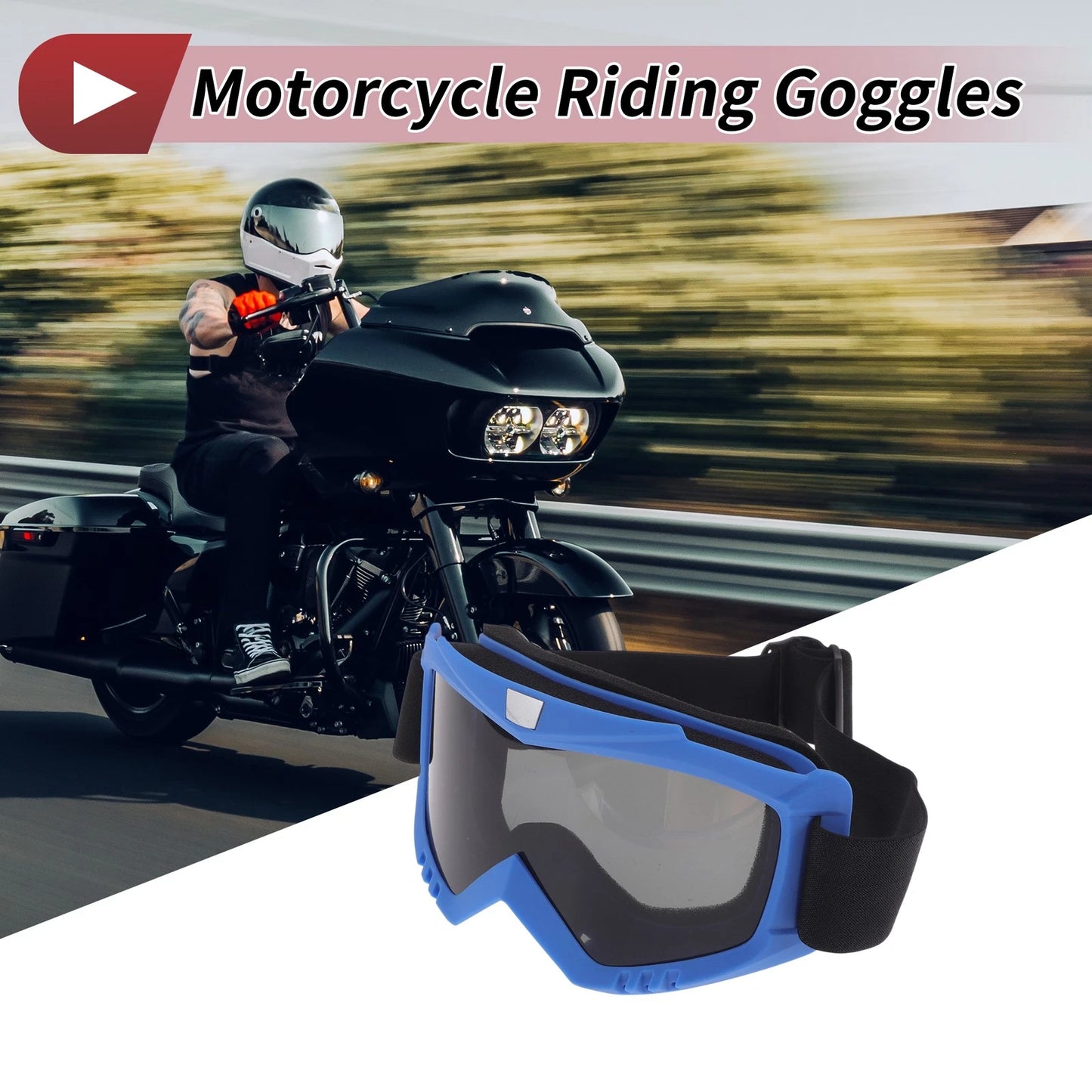 1Pc Motorcycle Riding Goggles Deep Gray Lens Blue Frame PC Cycling Sunglasses