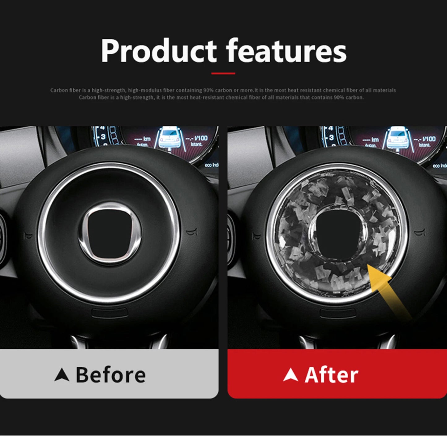 Steering Wheel Center Cover for Fiat 500 (2008-2023) 2 x Forged Carbon Fiber