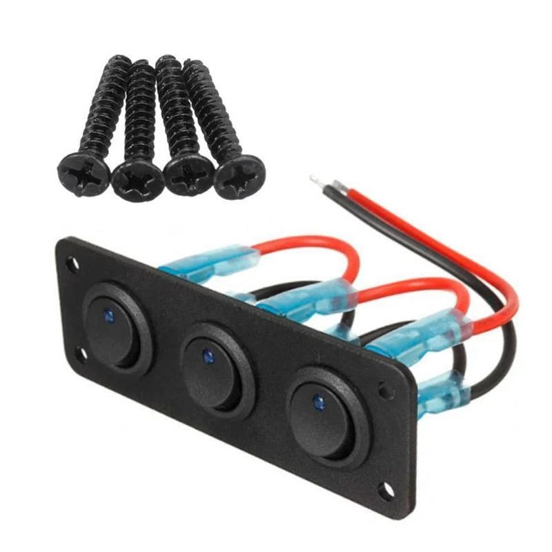 3 Gang Blue LED 12V Toggle Rocker Switch Panel for Car, Marine, RV, Truck