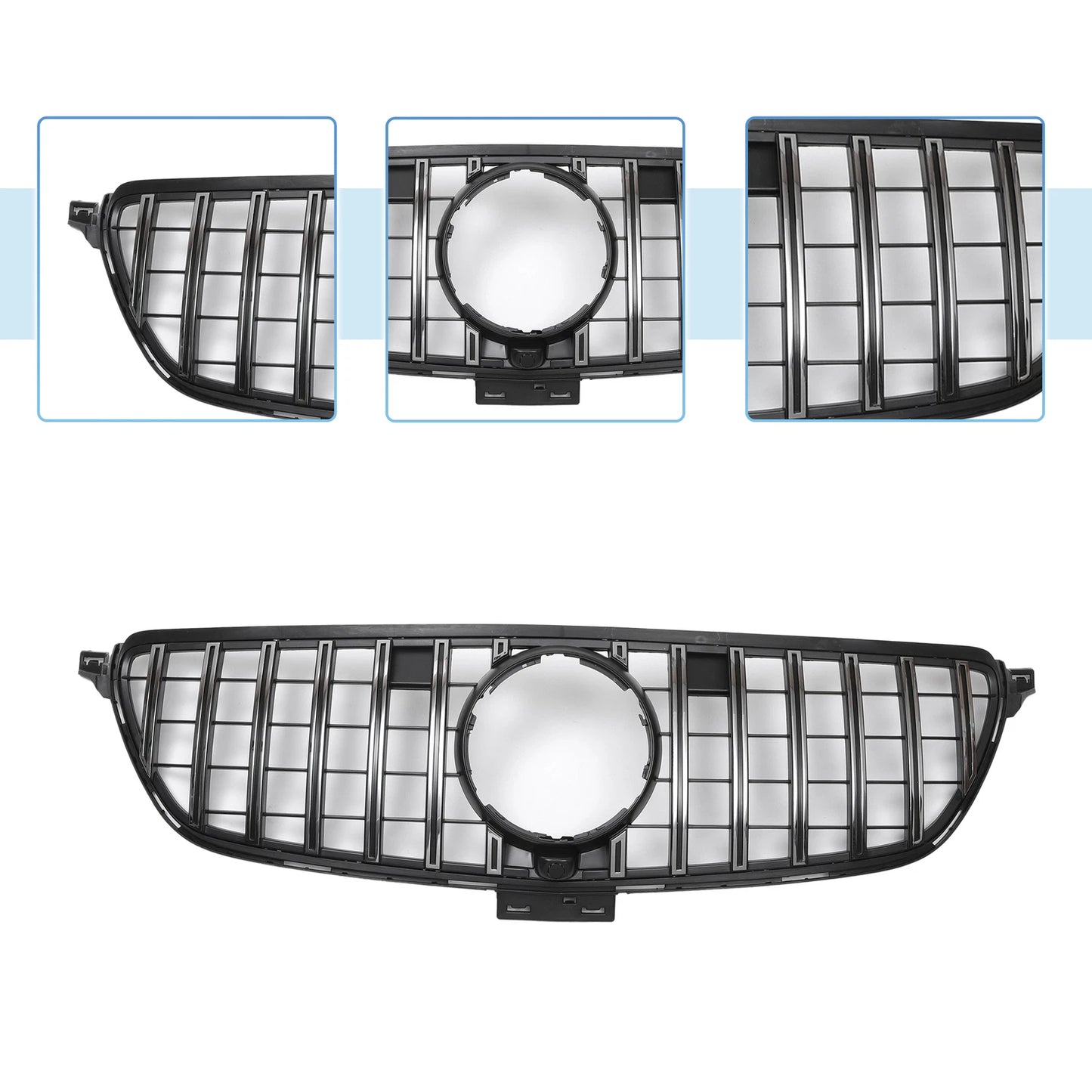 Front Upper Bumper Grille for Mercedes-Benz GLE 2015-2019 Chrome Silver Tone