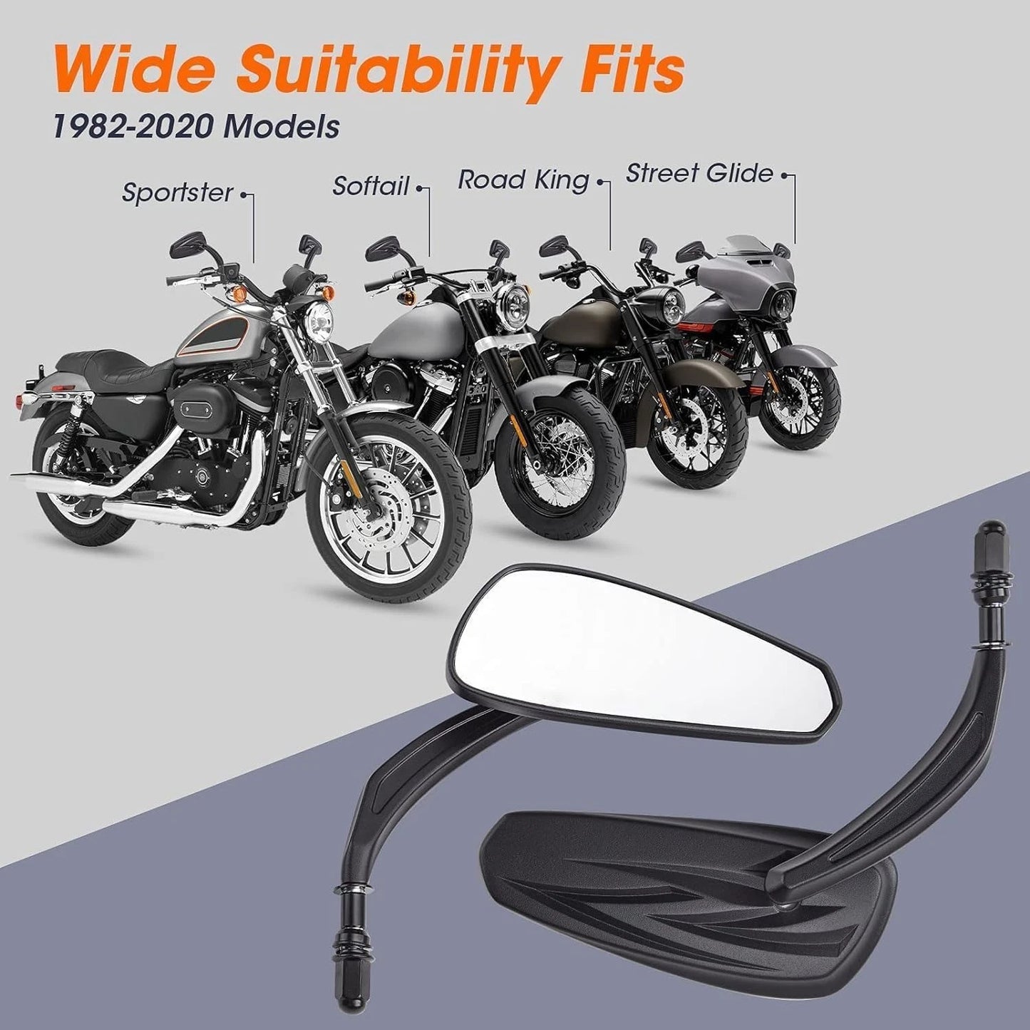 Black Rearview Mirrors for Harley Touring, Glide, Softail, Dyna