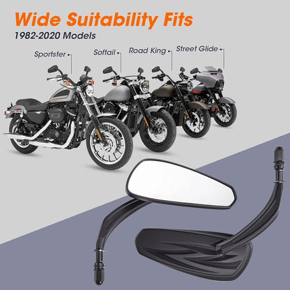 Black Rearview Mirrors for Harley Touring, Glide, Softail, Dyna