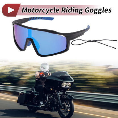 Motorcycle Riding Goggles Blue Lens Black Frame Tri-Acetyl Cellulos UV400