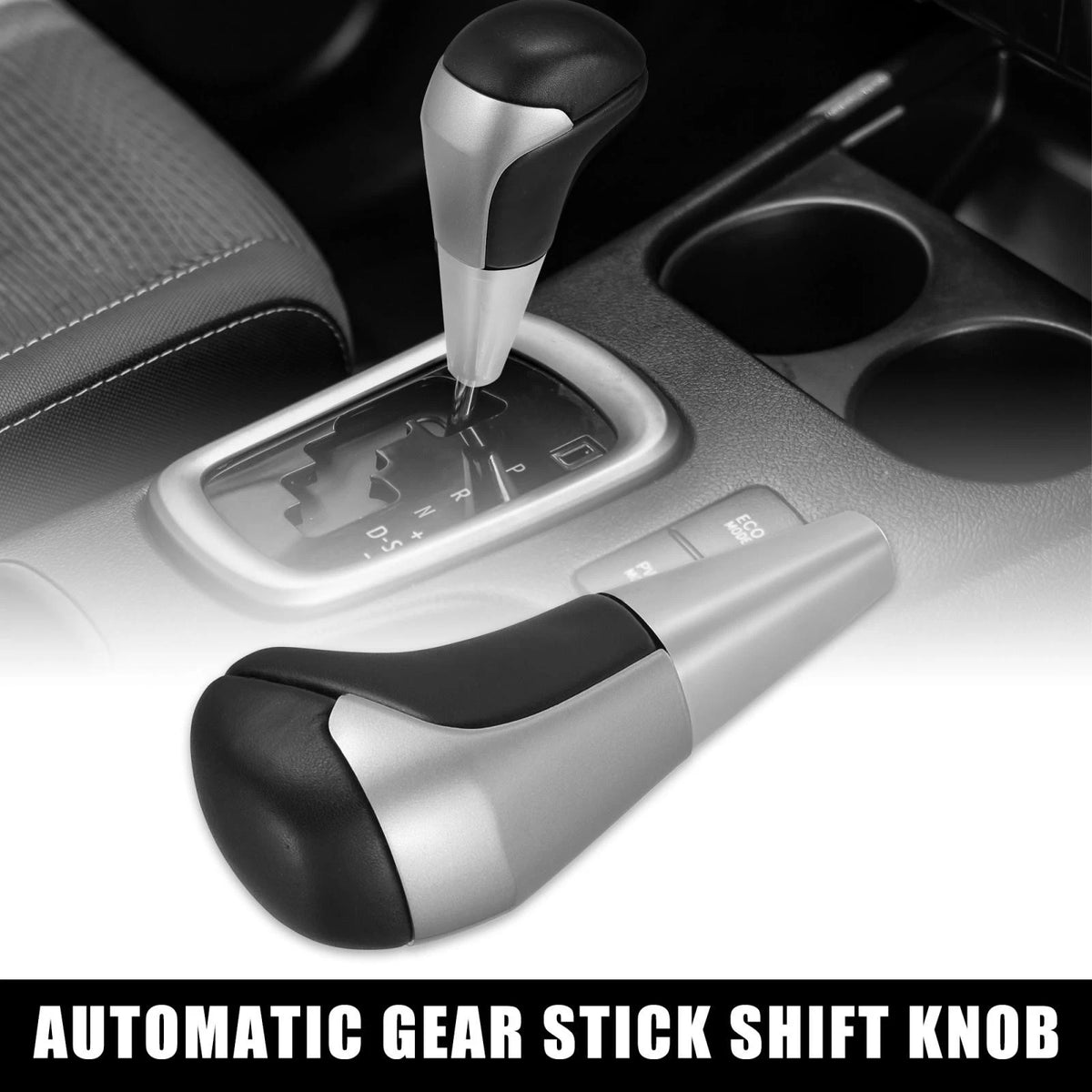 Gear Shift Knob / Automatic / Black Faux Leather Silver Tone for Toyota Tundra