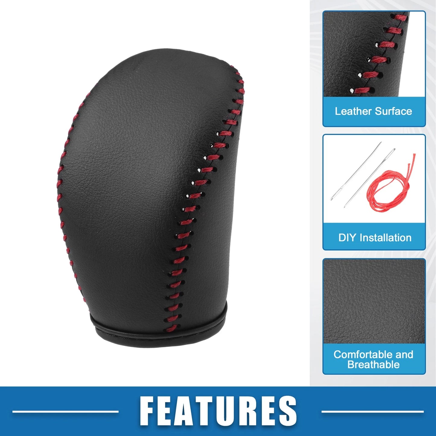 Gear Shift Head Knob Cover Infiniti Q50 (2018-2020) Black Red Stitches
