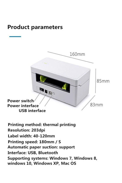 Bluetooth Thermal Printer Label Stickers 40-120mm for Addressing