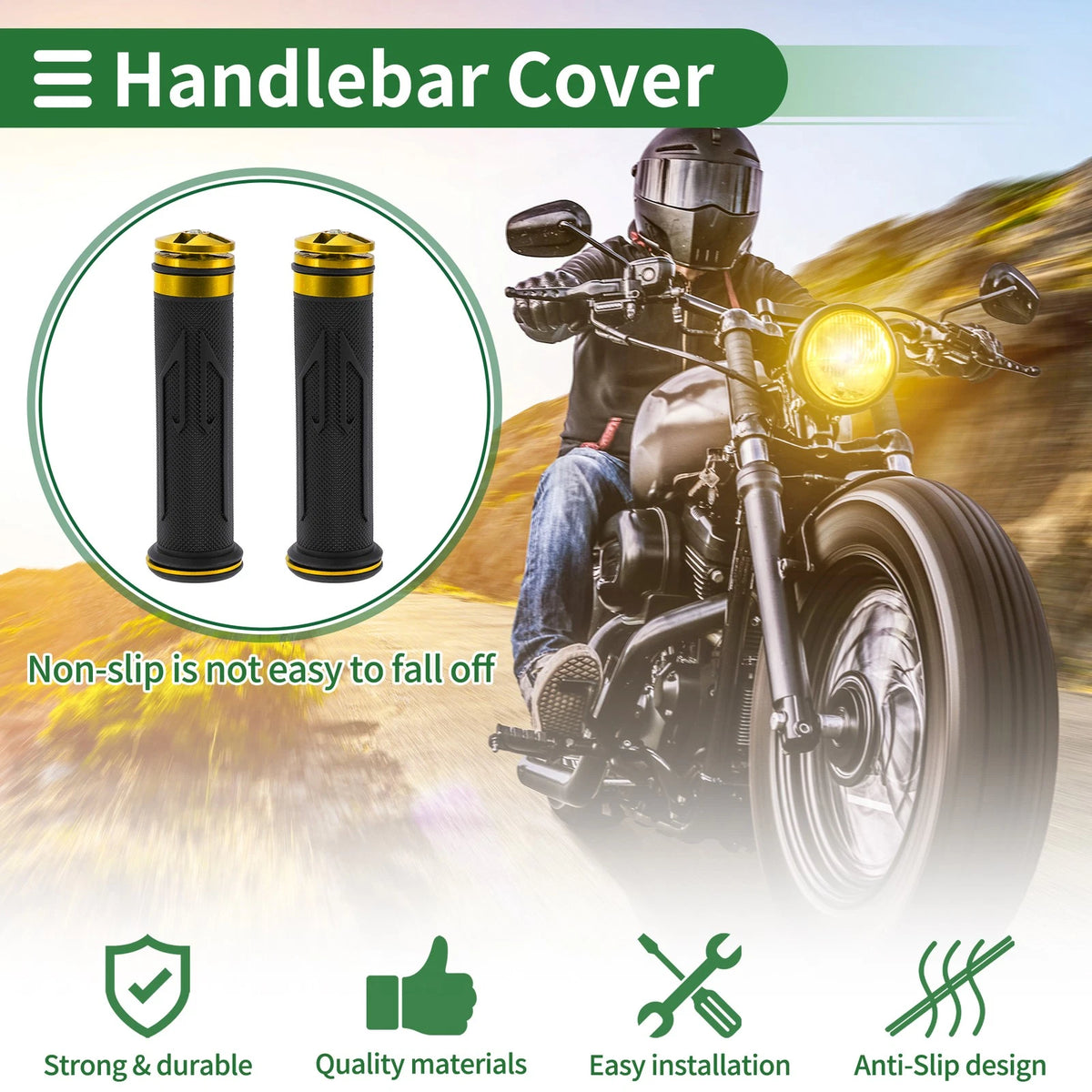 7/8" 22mm Motorcycle Hand Grips Cover Handlebar Grip Rubber Gold Tone 1 Pair