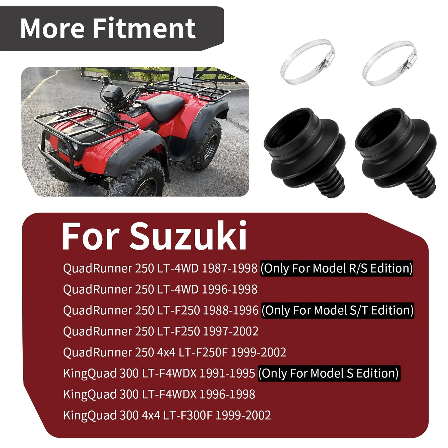 2 Pack Drive Shaft Universal Boot for Suzuki QuadRunner 250 LT4WD (1987–1998)
