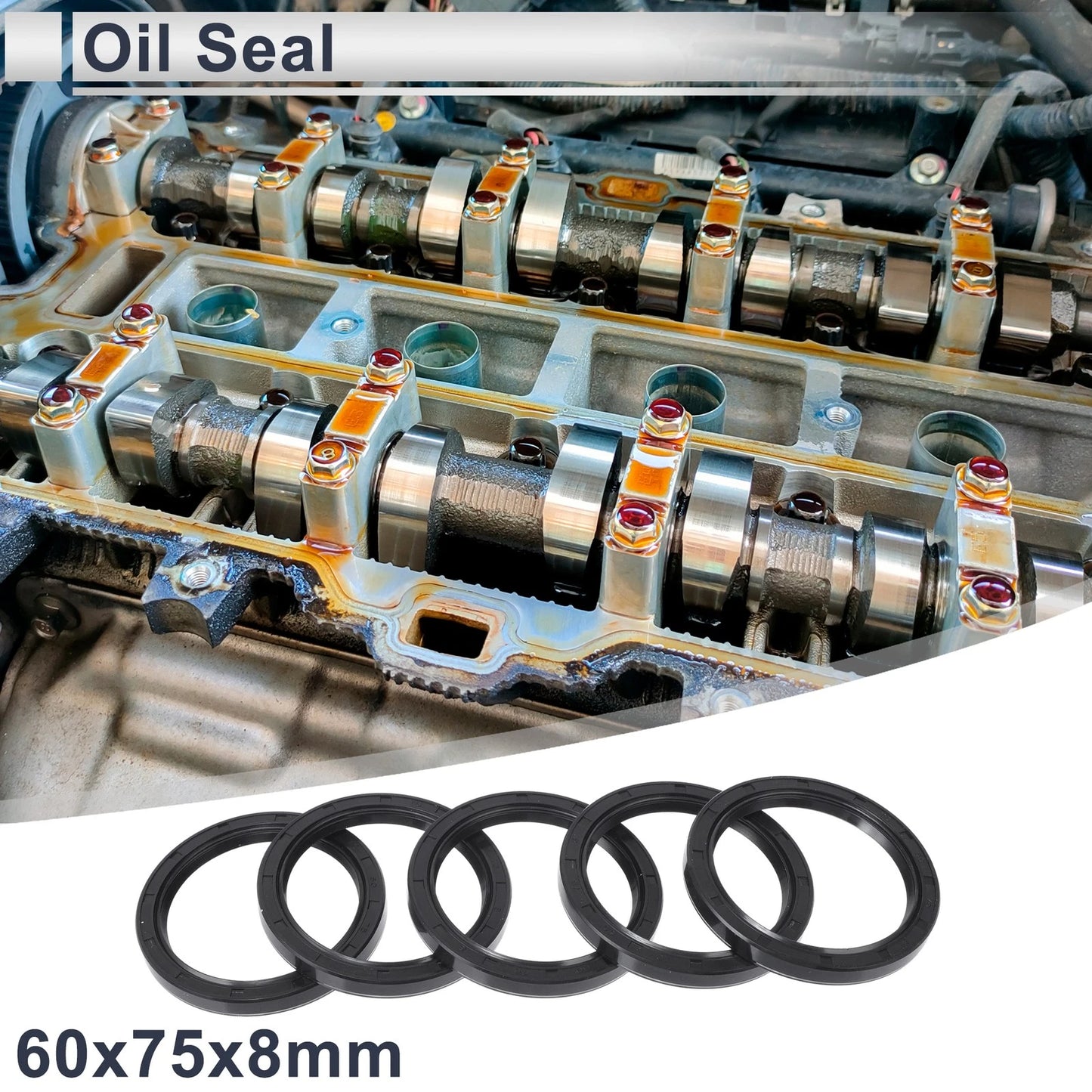 Oil Seal 60x75x8mm NBR Rubber Black 5 Pcs for Automotive