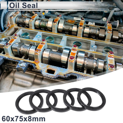 Oil Seal 60x75x8mm NBR Rubber Black 5 Pcs for Automotive