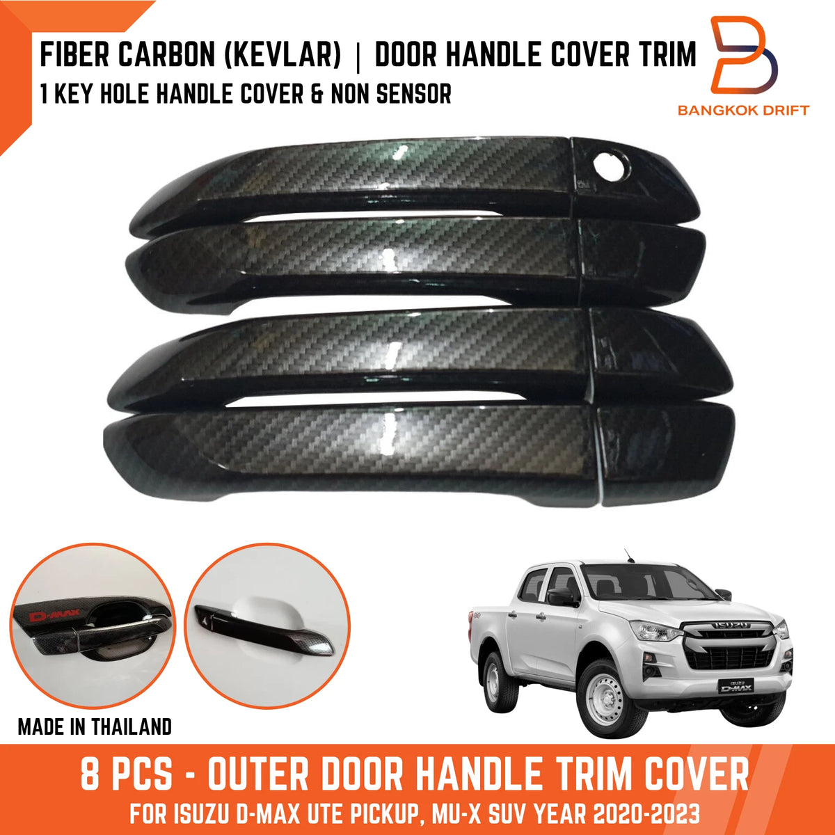 FIBER CARBON DOOR HANDLE COVERS for ISUZU D-MAX UTE SX, MU-X (2020-2023)