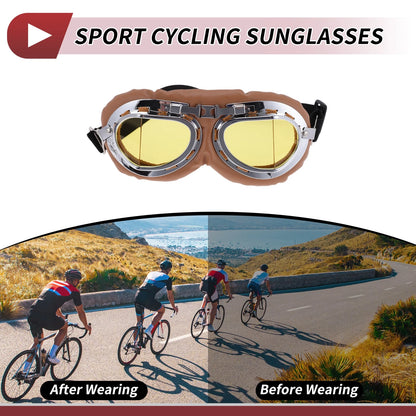 1 Set Motorcycle Riding Goggles Yellow Lens Brown Frame PC Cycling Sunglasses