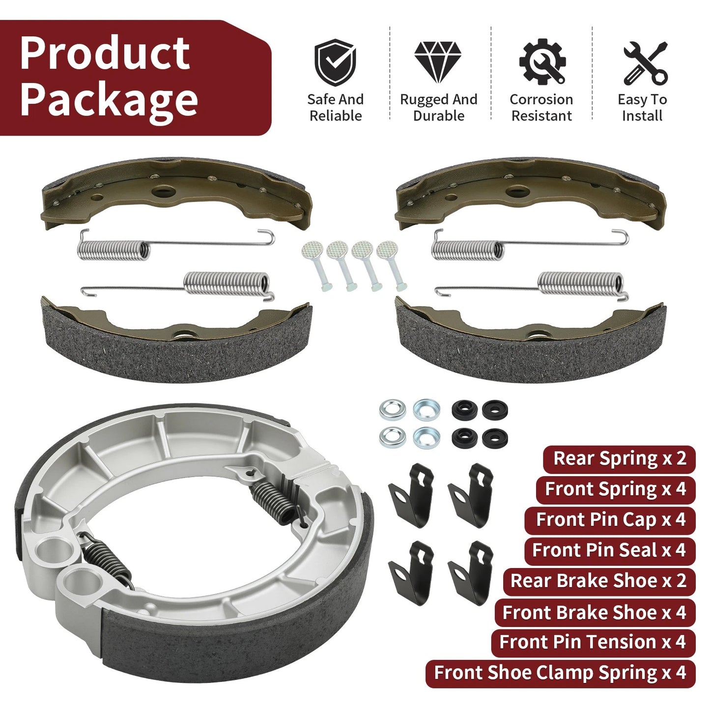 Front & Rear Brake Shoes Kit for Honda Rancher 400 TRX400FA/FGA (2004–2007)