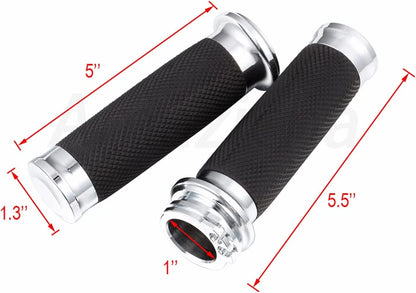 Chrome 1" Handlebar Grips for Harley Touring Sportster 883 1200 (2004-2023)