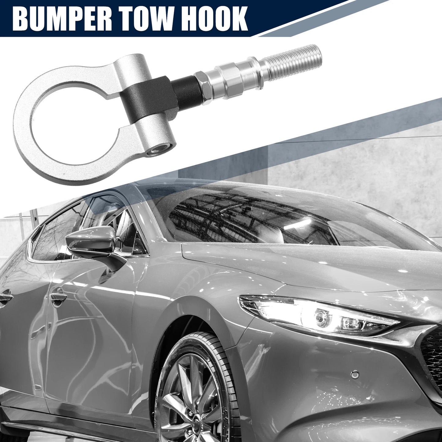 Silver Tone Round Bumper Tow Hook Eye Ring Screw for Mazda 3 (2004-2013)