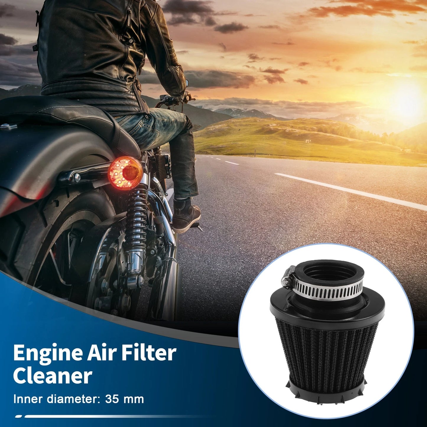 Motorcycle Air Filter Universal 35 mm Plastic Metal Rubber Black