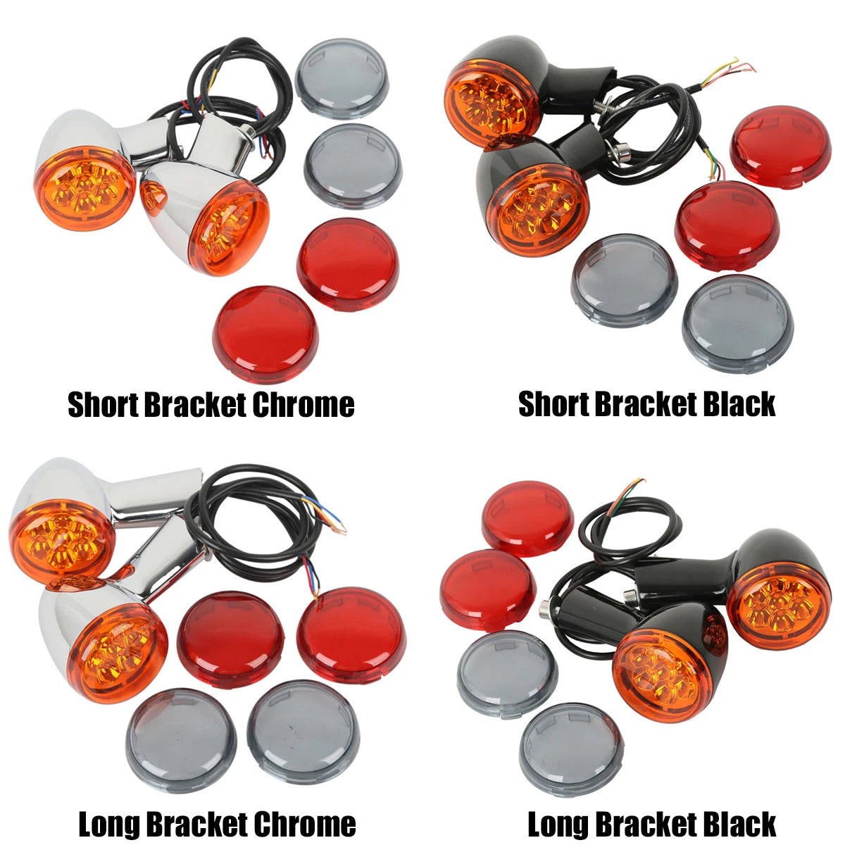 Chrome/Black LED Turn Signals w/ Bracket for Harley Sportster XL 883 (1992-2022)