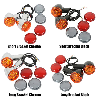 Chrome/Black LED Turn Signals w/ Bracket for Harley Sportster XL 883 (1992-2022)