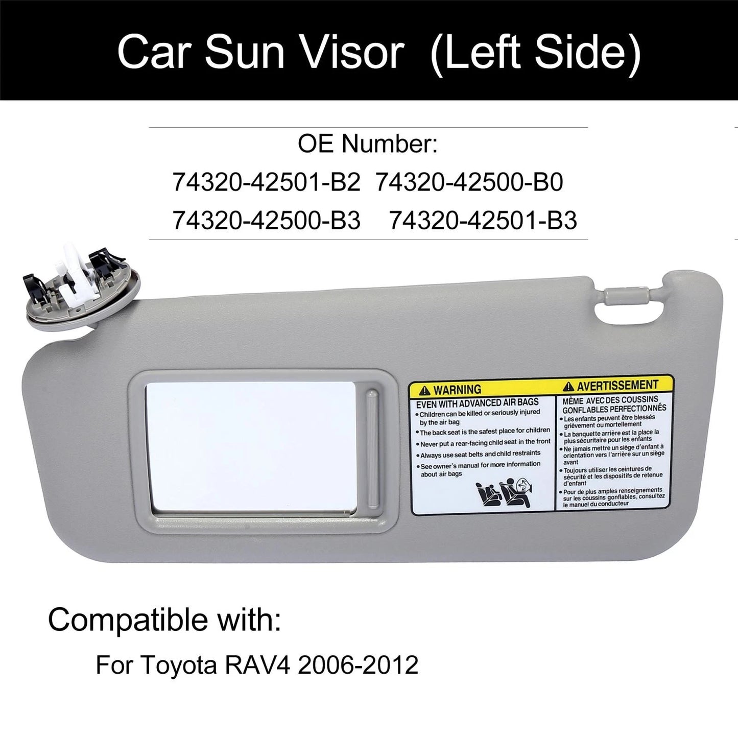 Front Left Car Sun Visor for Toyota RAV4 (2006-2012)