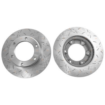 2 x Front Drilled + Slotted Disc Rotors + Brake Pads for Toyota 80 Series