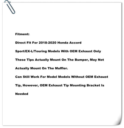 Quad Tip Muffler Exhaust Finisher for Honda Accord Sport Touring (2018–2022)