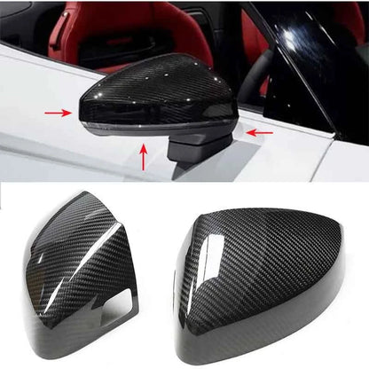 100% Carbon Fiber Stick-on Side Mirror Caps for Audi TT R8 16+ w/ Lane Assist