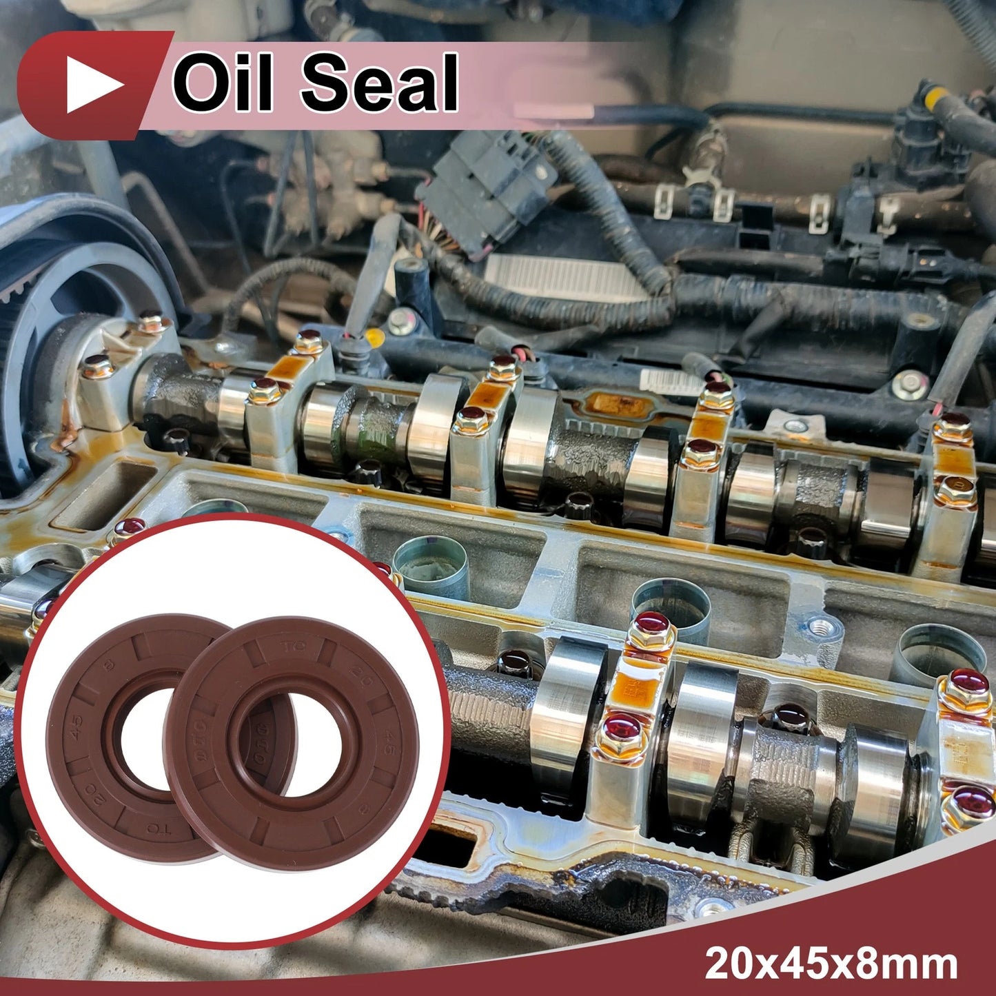Oil Seal 20x45x8mm Brown 2 Pcs