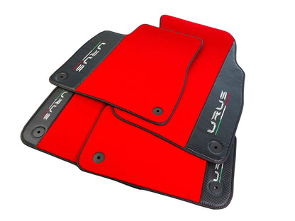 Red Floor Mats for Lamborghini Urus 2018-2024 with Carbon Fiber Leather