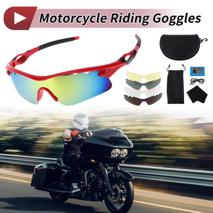 Set Motorcycle Riding Goggles Red Lens Red Frame PC Cycling Sunglasses