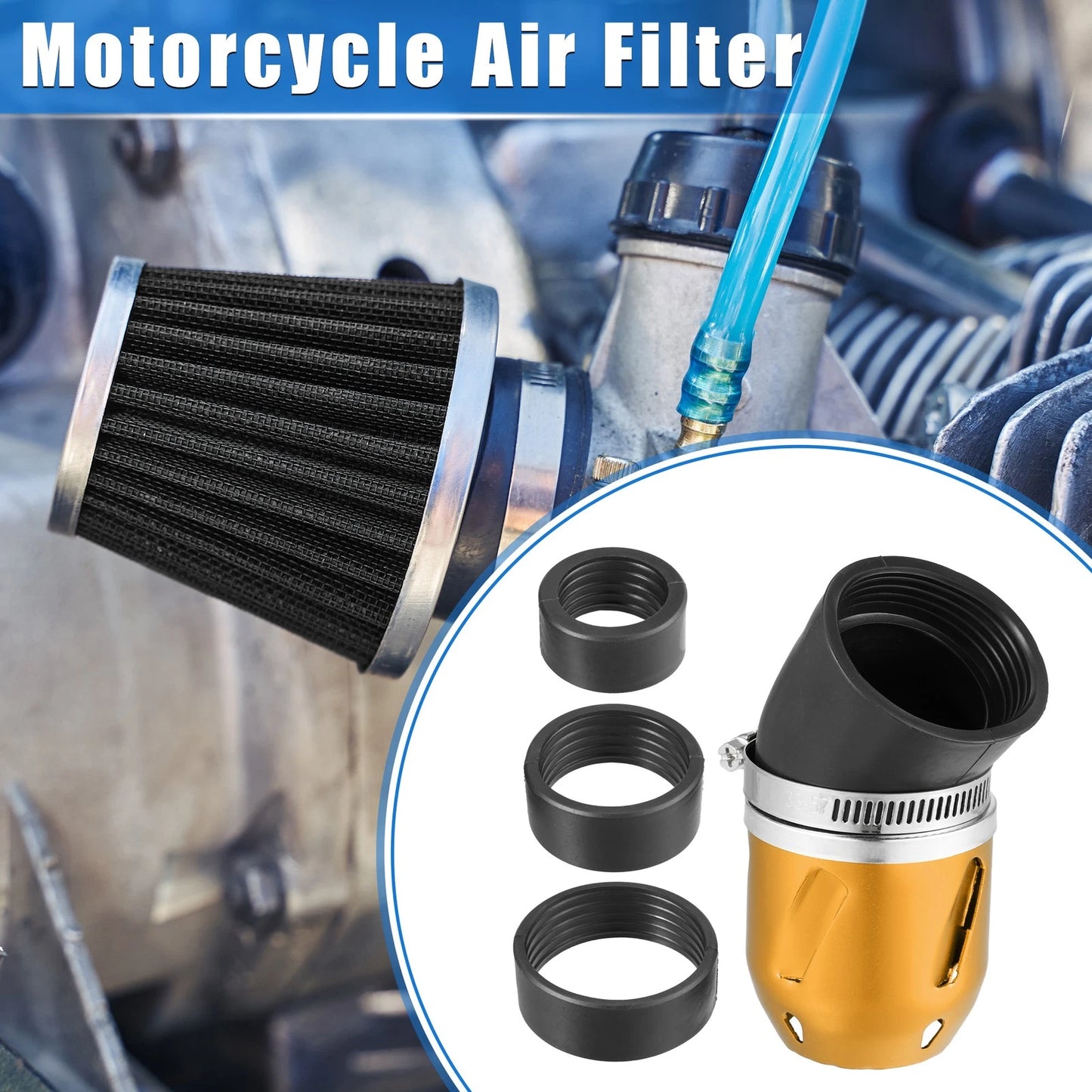 Air Filter 26/35/42/48mm ID 90x60mm Durable Gold Tone for Motorcycle