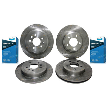 Front & Rear Slotted Drilled Disc Rotors + GCT Pads for Ford BA-FG